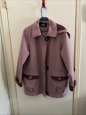 Women's Hooded Trench Coat in Dusty Mauve with Contrast Trim